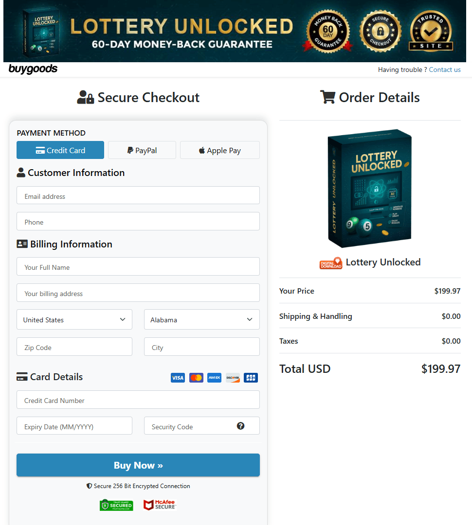 Lottery Unlocked order page